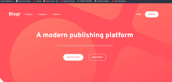 Blogr publishing platform landing page