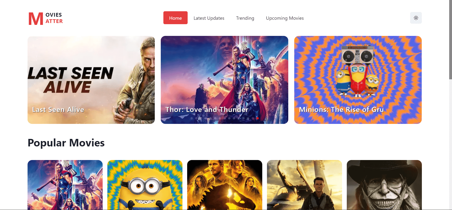 Movie Matters interface for discovering movies and watching trailers