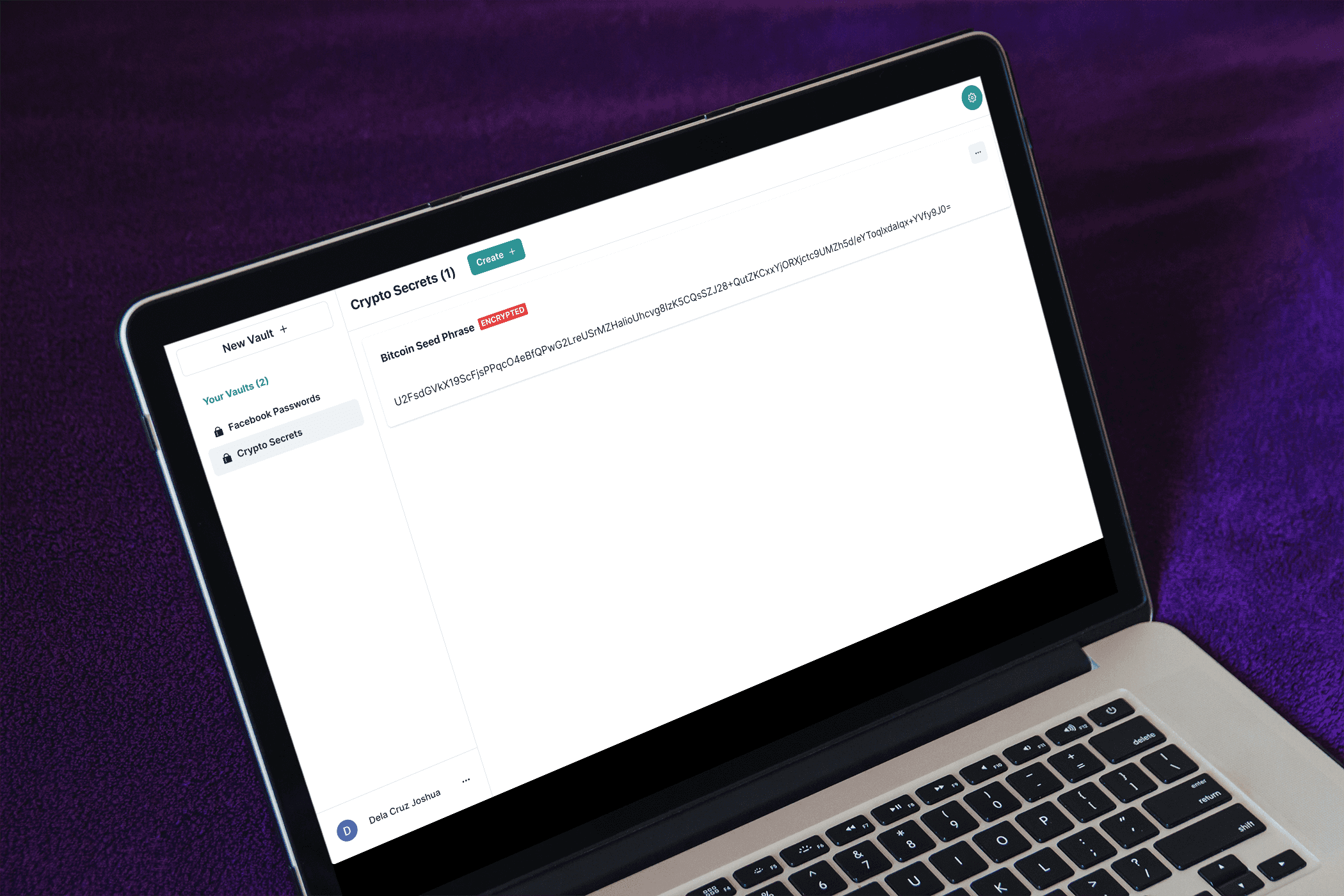 SecuKey Vault interface for storing digital secrets