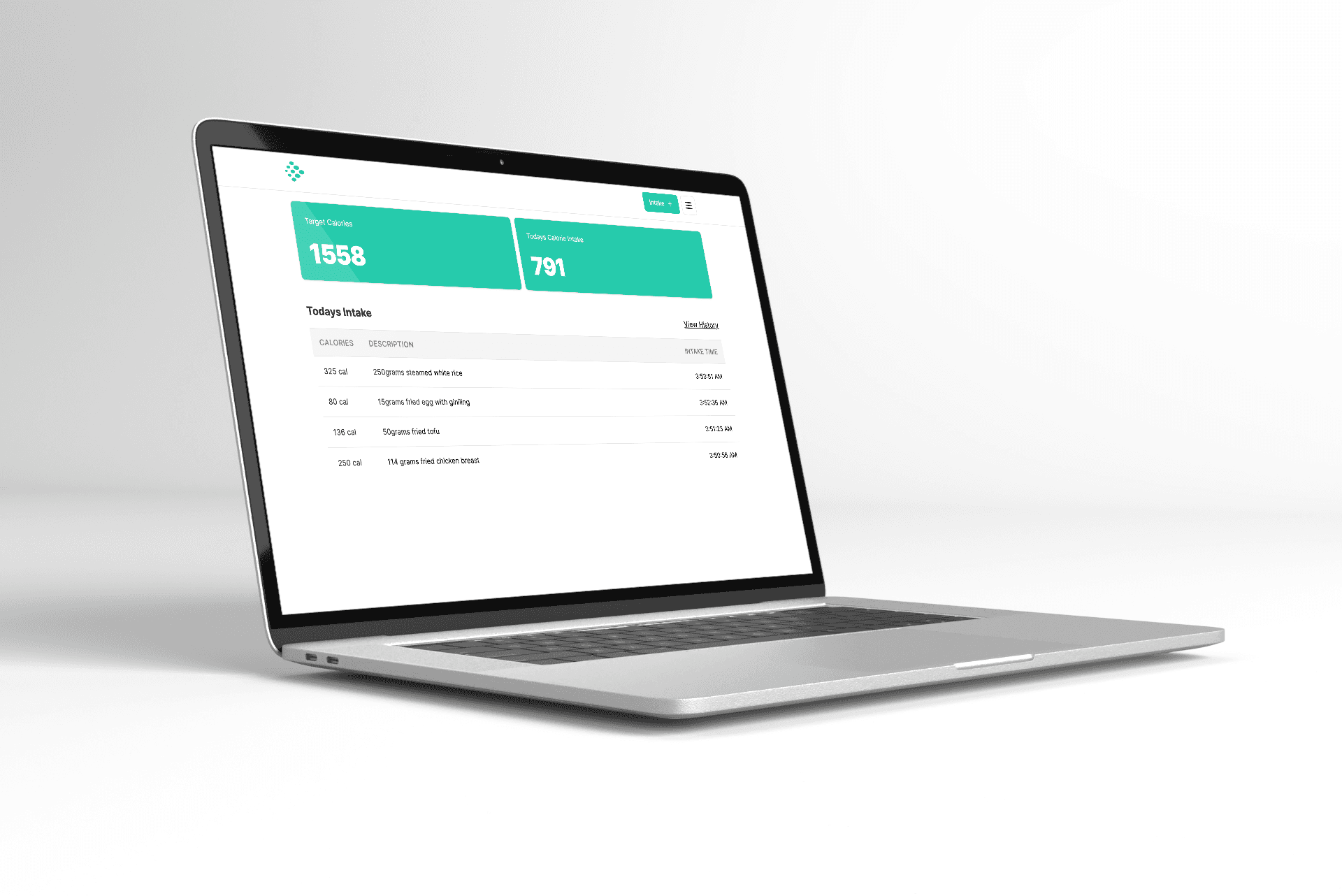 WiseBites dashboard for tracking daily calories against a target